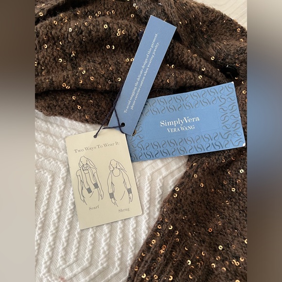 Vera Wang scarf shrug NEW with tags NWT brown sequins Simply Vera L large - Picture 10 of 13